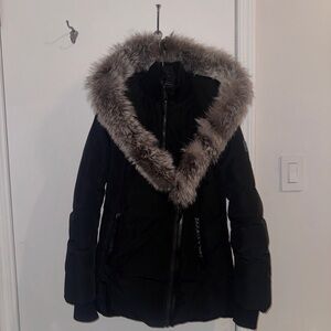 Mackage Black Puffer Jacket with Fur Trim